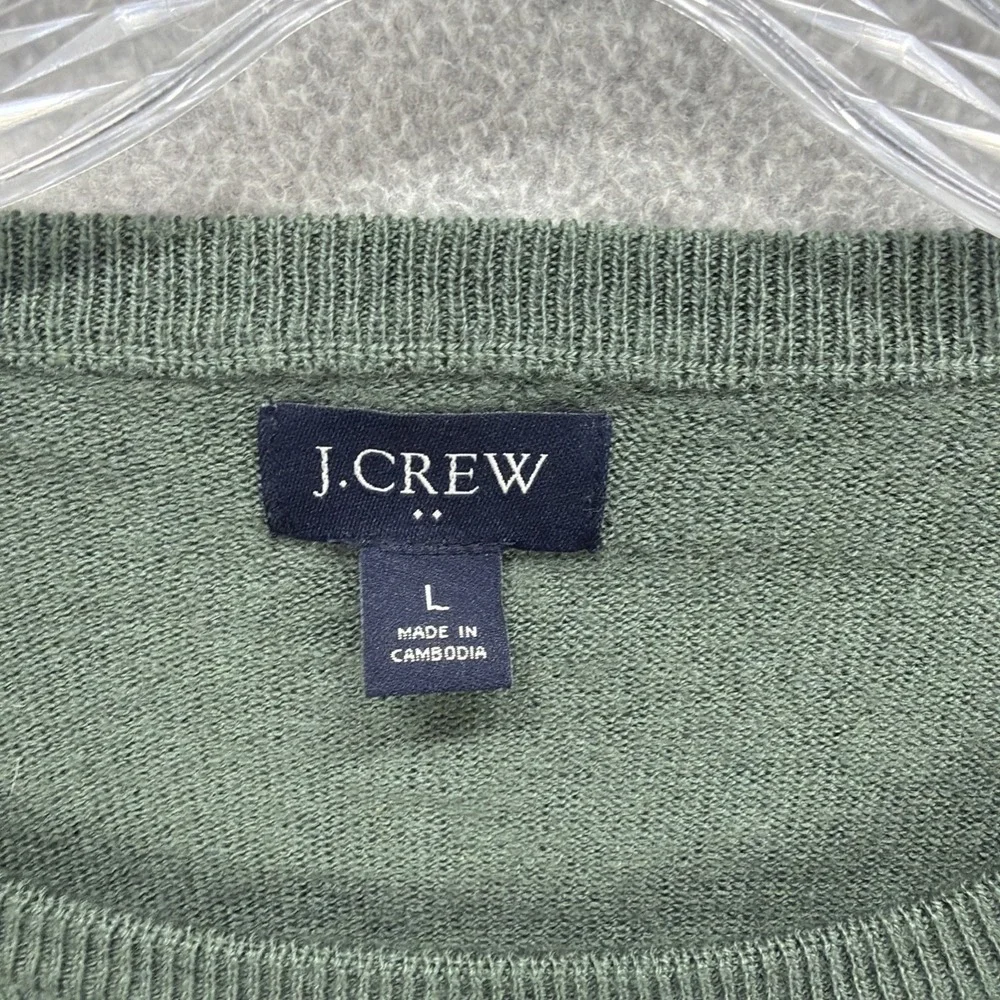 J Crew Sweater Mens Large‎ Green Merino Wool Blend Crew Neck Lightweight Stretch